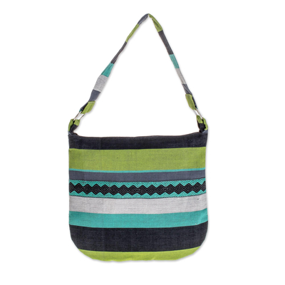 Cotton shoulder bag, 'Luscious Green' - Handcrafted Cotton Shoulder Bag Lined