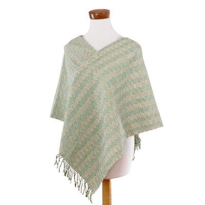 Cotton poncho, 'Golden Willow' - Organic Dyes Handwoven Cotton Poncho