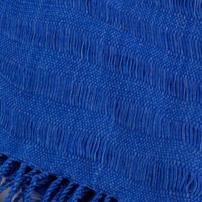 Poncho de algodón - Poncho de algodón azul oscuro tejido a mano con tintes orgánicos