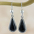 Jade dangle earrings, 'Dark Tear' - Artisan Crafted Sterling Silver Dark Jade Dangle Earrings thumbail