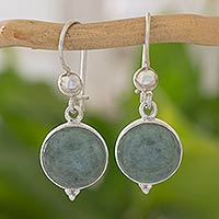 Jade dangle earrings, 'Three Wishes' - Modern Handmade Guatemalan Green Jade Earrings