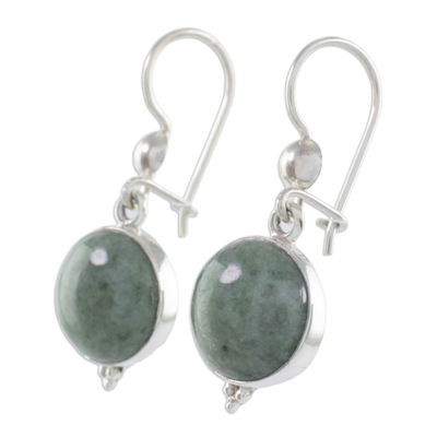 Jade dangle earrings, 'Three Wishes' - Modern Handmade Guatemalan Green Jade Earrings