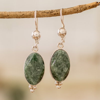 Jade dangle earrings, 'Three Desires' - Modern Handmade Faceted Green Jade Earrings