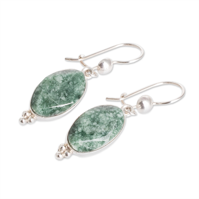 Jade dangle earrings, 'Three Desires' - Modern Handmade Faceted Green Jade Earrings