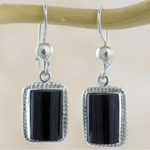 Jade dangle earrings, 'Night Monument' - Handmade Guatemalan Black Jade Earrings