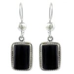 Jade dangle earrings, 'Night Monument' - Handmade Guatemalan Black Jade Earrings