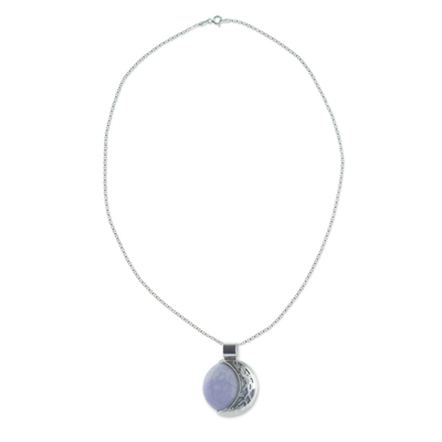 Reversible jade pendant necklace, 'Lilac Quetzal Eclipse' (medium) - Medium Maya Eclipse Lilac and Black Jade Silver Necklace