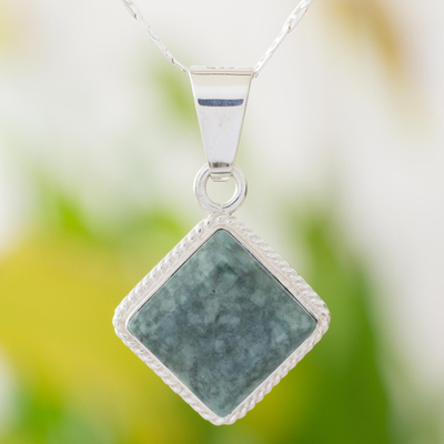 Jade pendant necklace, 'Dark Diamond' - Guatemalan Dark Green Jade Necklace