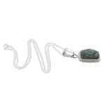 Jade pendant necklace, 'Rainforest Shadows' - Sterling Silver Green Jade Pendant Necklace