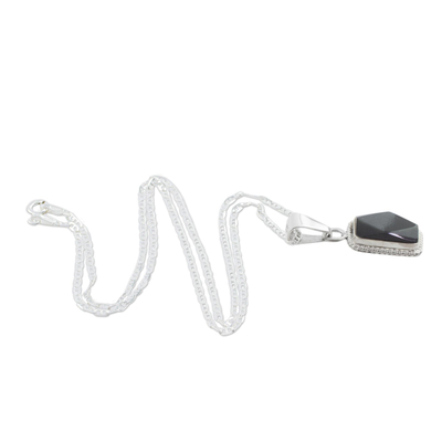 Sterling Silver Black Jade Pendant Necklace