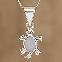 Lilac jade pendant necklace, 'Lilac Marine Turtle'
