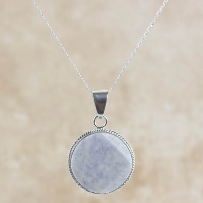 Reversible lilac jade pendant necklace, 'Lilac Quetzal Eclipse' (large) - Maya Eclipse Pendant Lilac Jade on Silver jewellery Lge