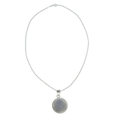 Reversible lilac jade pendant necklace, 'Lilac Quetzal Eclipse' (large) - Maya Eclipse Pendant Lilac Jade on Silver Jewelry Lge