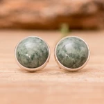 Jade stud earrings, 'Harmonious Peace' - Round Jade Stud Earrings in Sterling Silver