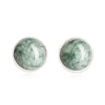 Jade stud earrings, 'Harmonious Peace' - Round Jade Stud Earrings in Sterling Silver