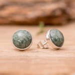 Jade stud earrings, 'Harmonious Peace' - Round Jade Stud Earrings in Sterling Silver