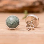 Jade stud earrings, 'Harmonious Peace' - Round Jade Stud Earrings in Sterling Silver