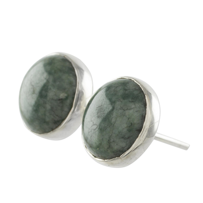 Pendientes de jade - Aretes redondos de jade en plata de ley