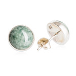 Jade stud earrings, 'Harmonious Peace' - Round Jade Stud Earrings in Sterling Silver