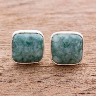 Jade button earrings, 'Life Divine' - Jade jewellery Artisan Crafted Earrings
