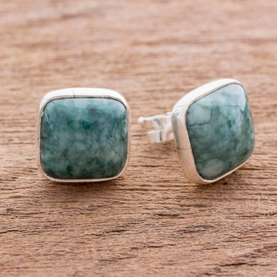 Jade button earrings, 'Life Divine' - Jade Jewellery Artisan Crafted Earrings
