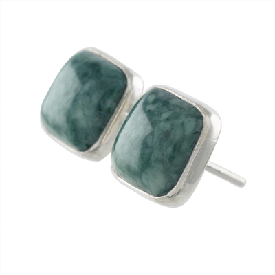 Jade button earrings, 'Life Divine' - Jade Jewelry Artisan Crafted Earrings