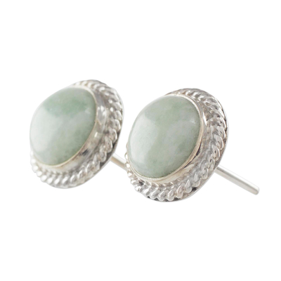 Pendientes de botón de jade - Elegantes aretes de botón de jade en plata esterlina