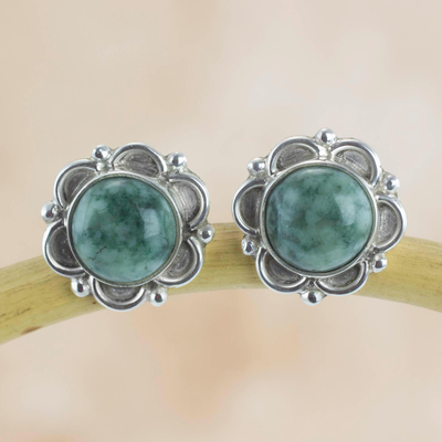 Jade flower earrings, 'Forest Princess' - Guatemalan Hand Crafted Light Green Jade Earrings