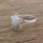 Jade cocktail ring, 'Light Green Marine Turtle' - Guatemalan Handcrafted Light Green Jade Ring