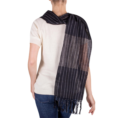 Cotton scarf, 'Starry Sky' - Handwoven Black and White Cotton Scarf
