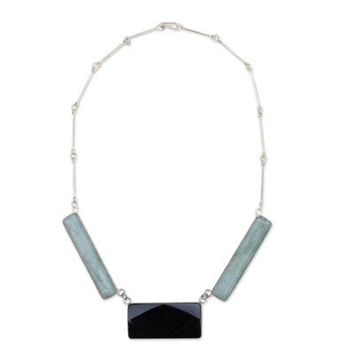 Jade pendant necklace, 'Modern Medallion' - Modern Jade and Silver Necklace