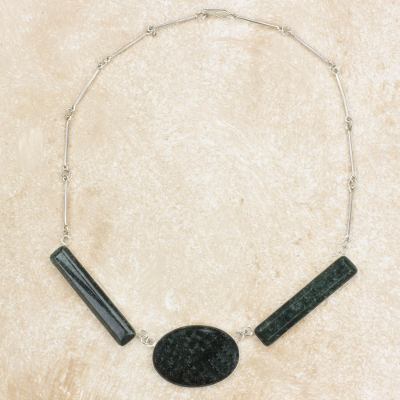 Jade pendant necklace, 'Modern Elegance' - Hand Crafted Guatemalan Jade and Silver Necklace