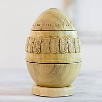 Wood sculpture, 'Maya Seed of Knowledge I' - Maya Calendar Egg-shaped Wood Sculpture