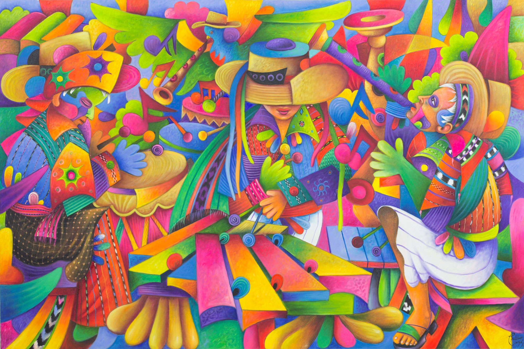 Guatemala Painting Signed Fine Art Indigenous Musicians NOVICA