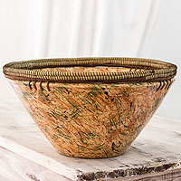 Ceramic decorative bowl, 'Autumn Forest' - Orange and Green Handcrafted Ceramic Decorative Bowl