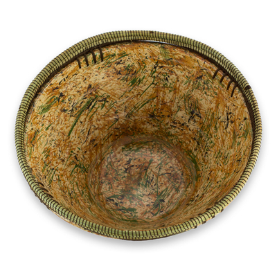 Cuenco decorativo de cerámica - Cuenco Decorativo Artesanal De Cerámica Naranja Y Verde