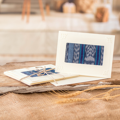 Greeting cards, 'Blue Maya Night' (set of 4) - Blank Greeting Cards with Guatemala Weaving Inset (Set of 4)