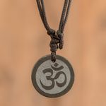 Jade pendant necklace, 'Meditation' - Maya Jade Om Necklace Artisan Crafted Jewelry