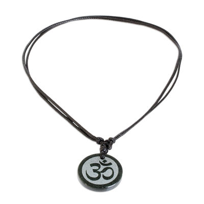 Jade pendant necklace, 'Meditation' - Maya Jade Om Necklace Artisan Crafted Jewellery