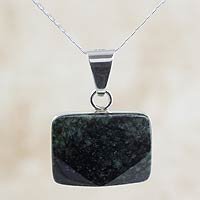 Reversible jade pendant necklace, 'Tikal Toucan' - Dark Green Jade and Sterling Silver Handcrafted Necklace