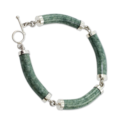 Jade link bracelet, 'Natural Connection' - Artisan Crafted Green Jade Link Bracelet