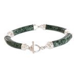 Jade link bracelet, 'Natural Connection' - Artisan Crafted Green Jade Link Bracelet