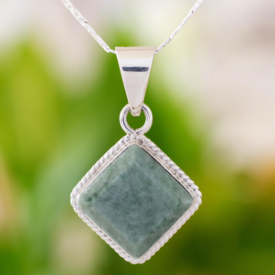 Light green jade pendant necklace, 'Maya Wisdom' - Artisan Crafted Jade and Sterling Silver Necklace
