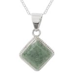Light green jade pendant necklace, 'Maya Wisdom' - Artisan Crafted Jade and Sterling Silver Necklace