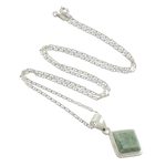 Light green jade pendant necklace, 'Maya Wisdom' - Artisan Crafted Jade and Sterling Silver Necklace