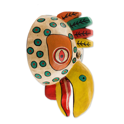 Wood mask, 'Maya Rooster' - Handcrafted Wood Mask