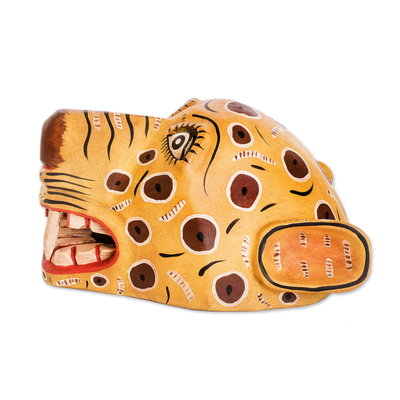 Holzmaske - Von Hand gefertigte gelbe Jaguar-Maske