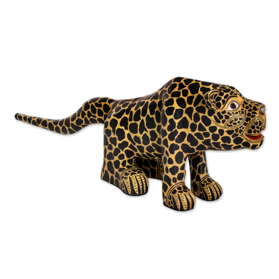 Holzskulptur „Balam“ – handgeschnitzte Maya-Jaguar-Holzskulptur