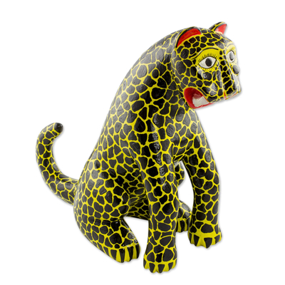 Wood sculpture, 'Awesome Ocelot' - Hand-carved Wood Sculpture