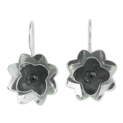 Jade flower earrings, 'Night Lily' - Guatemala Black Jade Flower Earrings